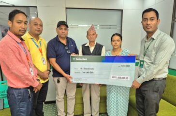 Cheque handover of Dinesh Karki